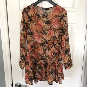 For Love & Lemons Sheer Floral Roses Chiffon Dress